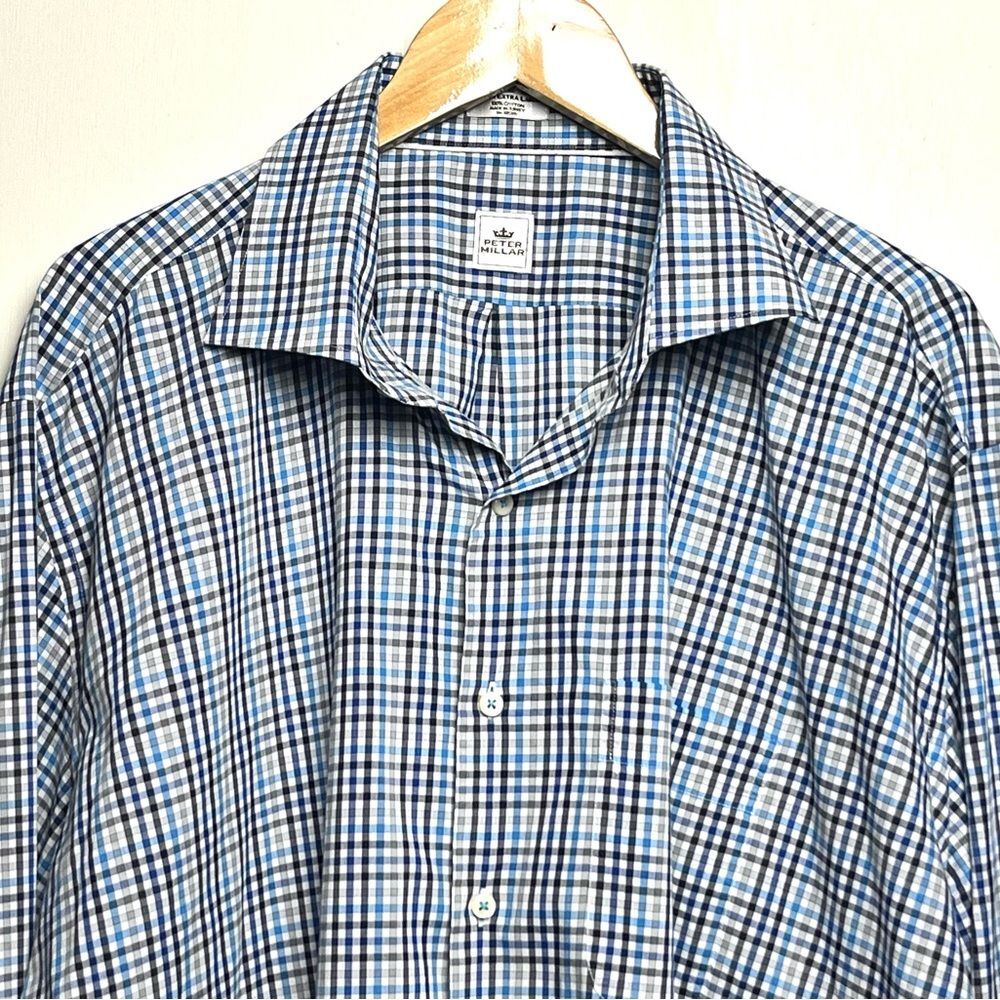 Peter Millar Classic Gorpcore Blue Checkered Men's Shirt Size XXL